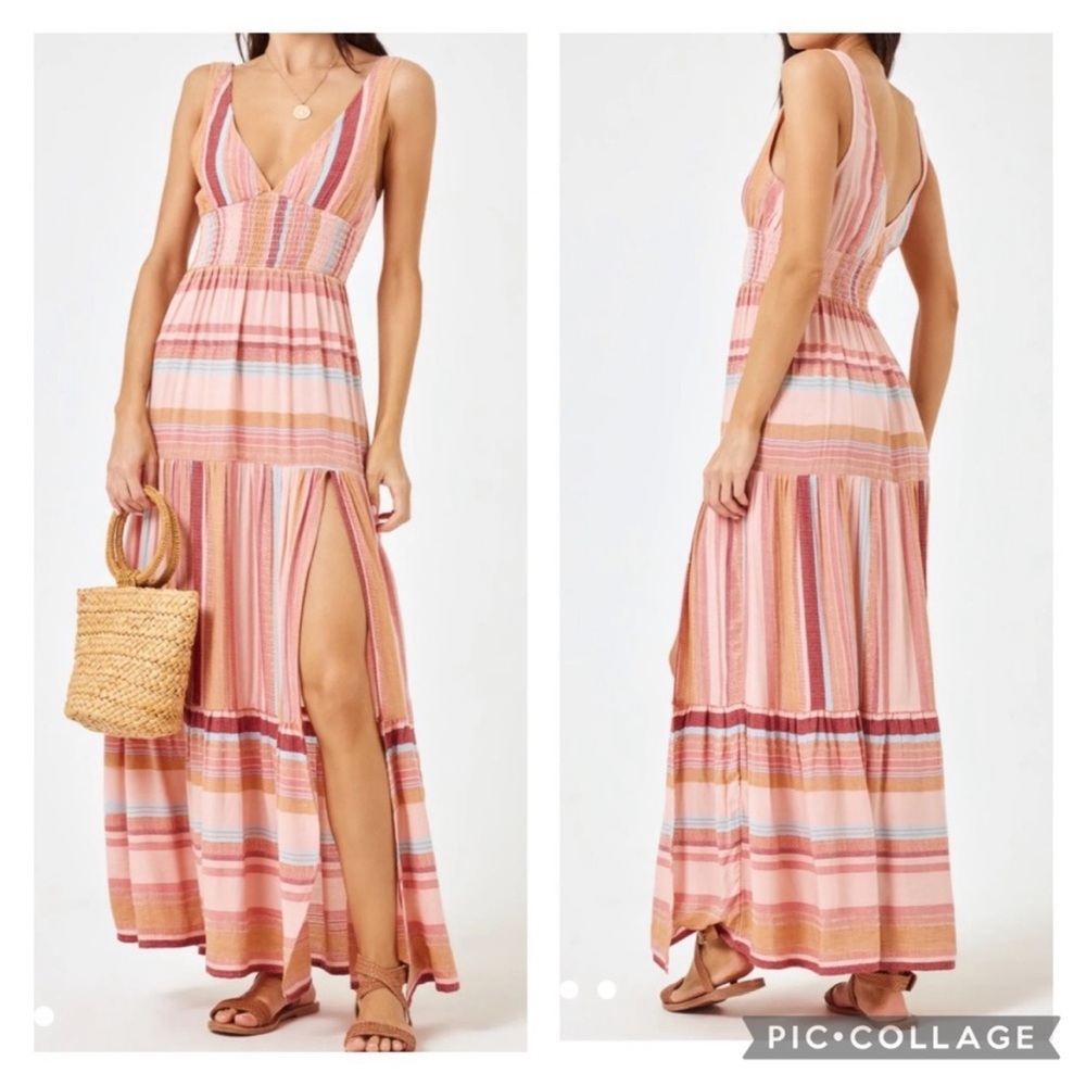 l*space Pink Striped Maxi Dress with Side Slit